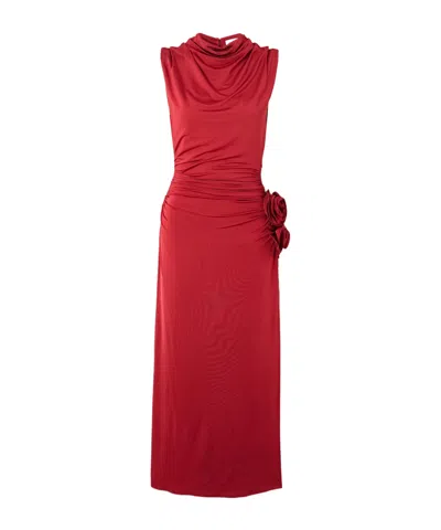 Magda Butrym Appliquéd Draped Stretch-jersey Midi Dress In Red