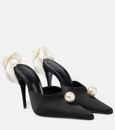 Magda Butrym Appliqué Embellished Satin Mules In Black
