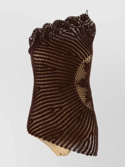 Magda Butrym Asymmetric Crochet Sleeveless Top Design In Burgundy