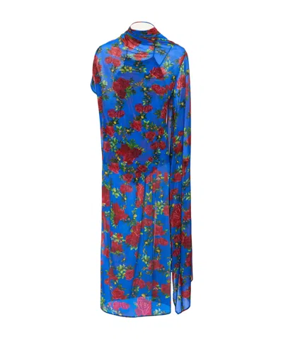 Magda Butrym Asymmetric Drape Gown In Blue Floral Print
