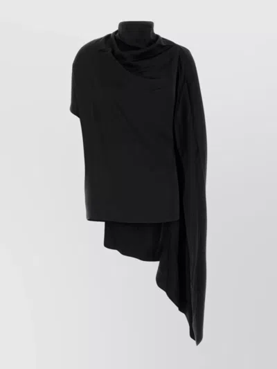 Magda Butrym Asymmetric Draped High Neck Open Back Top In Black