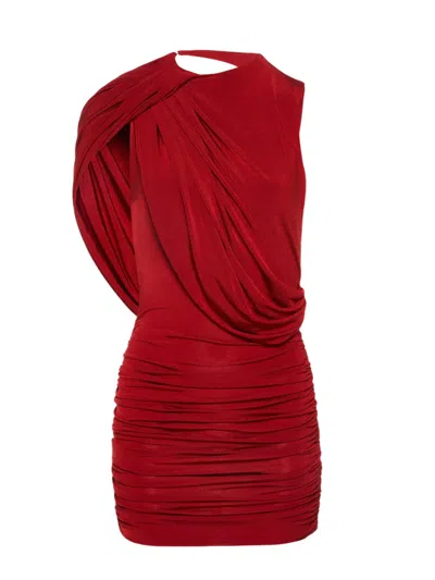 MAGDA BUTRYM ASYMMETRIC DRAPED MINI DRESS IN RED