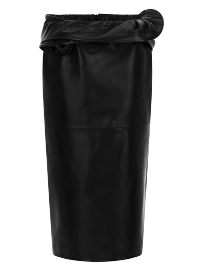 Magda Butrym Asymmetric Leather Midi Skirt In Black
