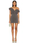 Magda Butrym Sculptural One-shoulder Mini Dress With Rose Petal Detail In Gray