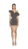 Magda Butrym Sculptural One-shoulder Mini Dress With Rose Petal Detail In Gray
