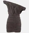 Magda Butrym Sculptural One-shoulder Mini Dress With Rose Petal Detail In Brown