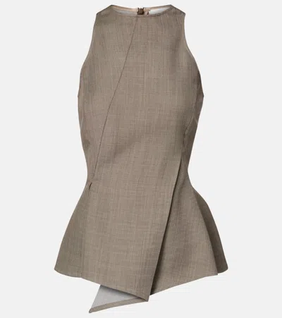 Magda Butrym Asymmetric Peplum Wool Top In Brown