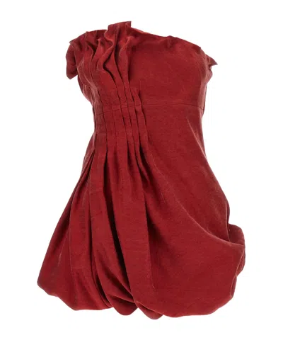 Magda Butrym Asymmetric Pleated Silk Bubble Mini Dress In Red