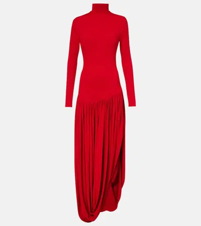 Magda Butrym Asymmetric Pleated Turtleneck Dress In Red