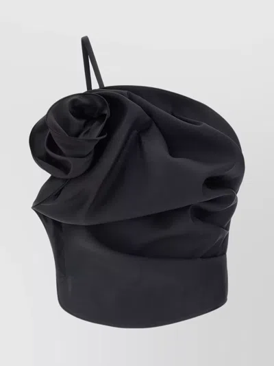 Magda Butrym Asymmetric Ruffled Strap Detail Top In Black