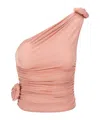 Magda Butrym Rosette One-shoulder Stretch-silk Top In Pink