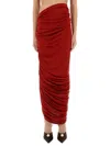 Magda Butrym Draped Midi Skirt With Intricate Ruching In Red
