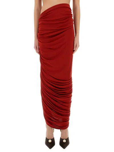 Magda Butrym Asymmetrical Draped Midi Skirt In Red