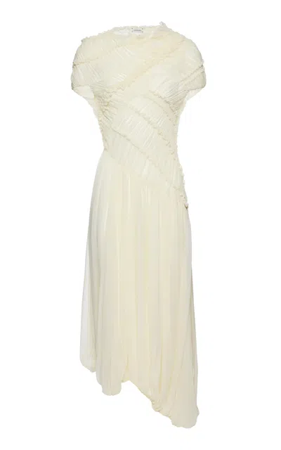 Magda Butrym Asymmetrical Gathered Silk Midi Dress In White