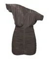Magda Butrym Sculptural One-shoulder Mini Dress With Rose Petal Detail In Brown
