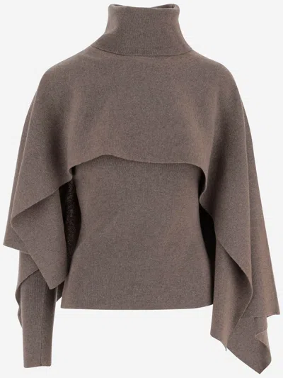 Magda Butrym Asymmetrical Wool Sweater With High Neck And Side Draping In Brown