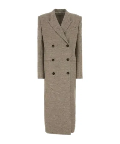 Magda Butrym Long Double-breasted Silk Blend Coat In Brown