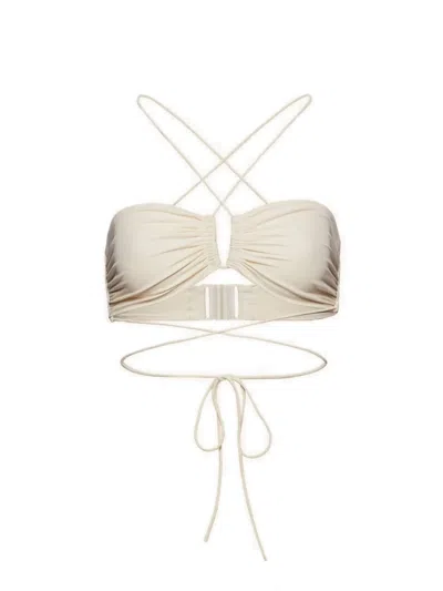Magda Butrym Strapless Floral Bikini Top With Cut-out Detail In Beige