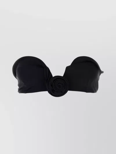 Magda Butrym Bandeau Style Bikini Top With Floral Embellishment In Black
