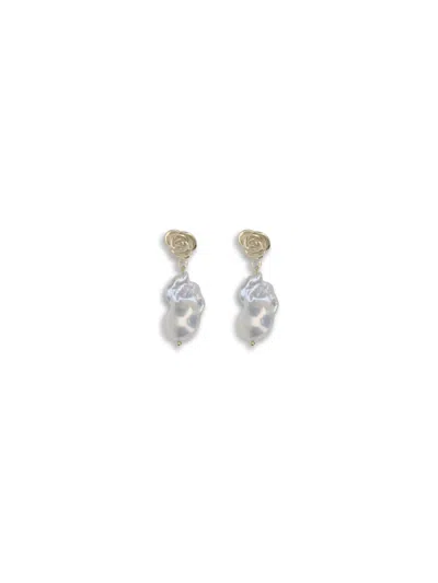 MAGDA BUTRYM BAROQUE PEARL DROP EARRINGS WITH A ROSE STUD