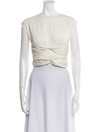 Pre-owned Magda Butrym Bateau Neckline Short Sleeve Crop Top In Neutral