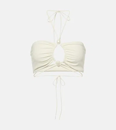 Magda Butrym Strapless Floral Bikini Top With Cut-out Detail In Beige
