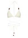 Magda Butrym Strappy Triangle Bikini Top In Cream With Beads In Red
