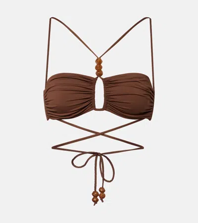 Magda Butrym Beaded Bikini Top In Brown