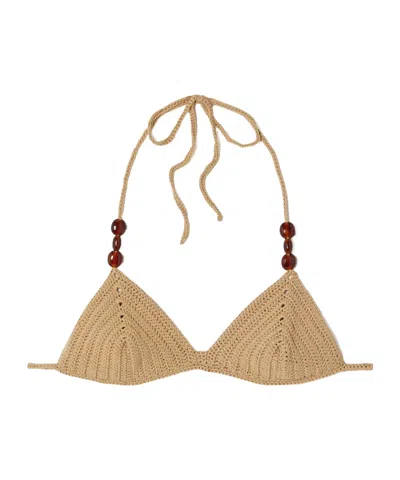 Magda Butrym Bead-embellished Crocheted Triangle Bikini Top In Neutral