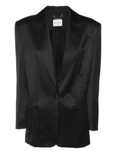 Pre-owned Magda Butrym Beaded-floral Blazer In Black