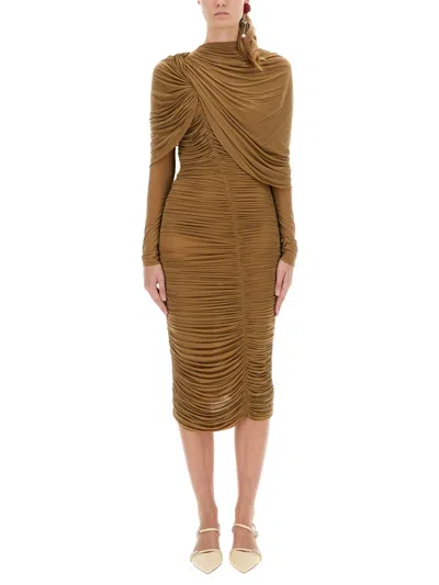 Magda Butrym Draped Midi Dress In Brown