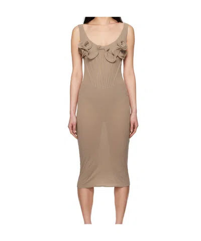 MAGDA BUTRYM ROSE-APPLIQUÉ CORSET MIDI DRESS
