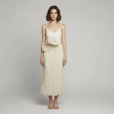 Pre-owned Magda Butrym Beige Rose Appliqué Crinkled Cotton Midi Skirt S In Sand