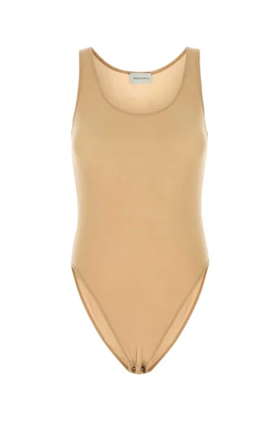 Magda Butrym Beige Stretch Cupro Bodysuit In Yellow