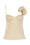 Magda Butrym Fitted Satin Top Featuring Floral Embellishment In Brown