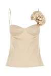 Magda Butrym Fitted Satin Top Featuring Floral Embellishment In Neutral
