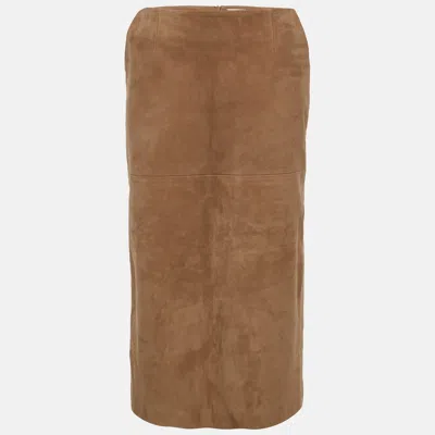 Pre-owned Magda Butrym Beige Suede Slit Midi Skirt S In Sand