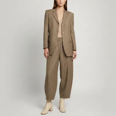 Pre-owned Magda Butrym Beige Wool Wide Leg Oversized Pant Suit S In Sand