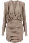 Magda Butrym Plunge Draped Minidress In Beige,neutro