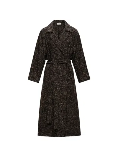 Magda Butrym Belted Bouclé-knit Coat In Brown
