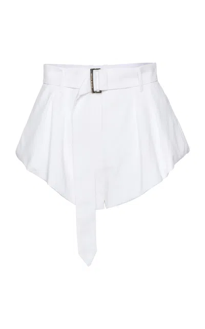 Magda Butrym Belted High-rise Cotton Shorts In White