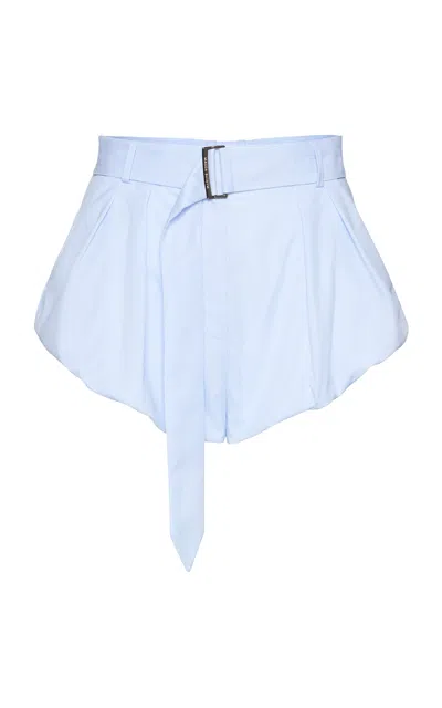 Magda Butrym Belted High-rise Striped Cotton Shorts In Light Blue