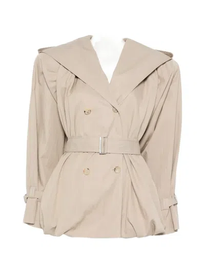 Magda Butrym Belted Hooded Coat In Neutral