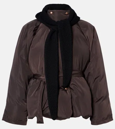 Magda Butrym Belted Hooded Puffer Jacket In Brown