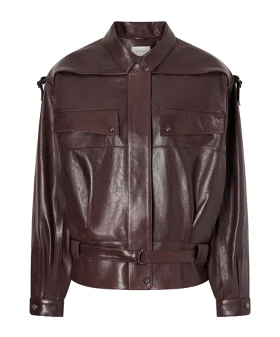 Magda Butrym Belted Leather Biker Jacket In Brown