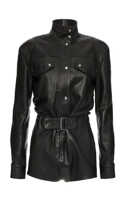 Magda Butrym Belted Leather Bodysuit In Black
