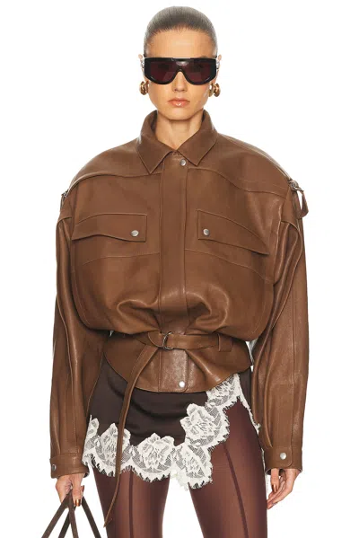Magda Butrym Belted Leather Bomber Jacket In Brown