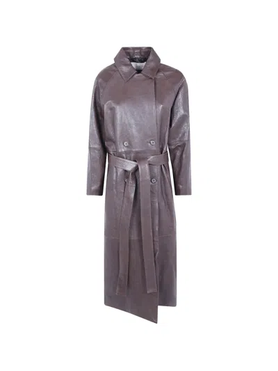 Magda Butrym Belted Leather Coat In Purple