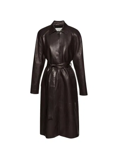 Magda Butrym Long-sleeved Leather Coat In Black