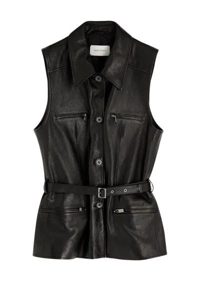 Magda Butrym Belted Leather Gilet In Black